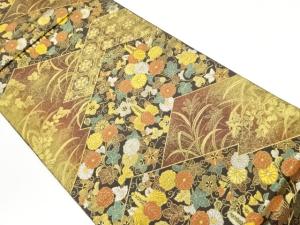 松皮菱に桐・花々模様織出し袋帯